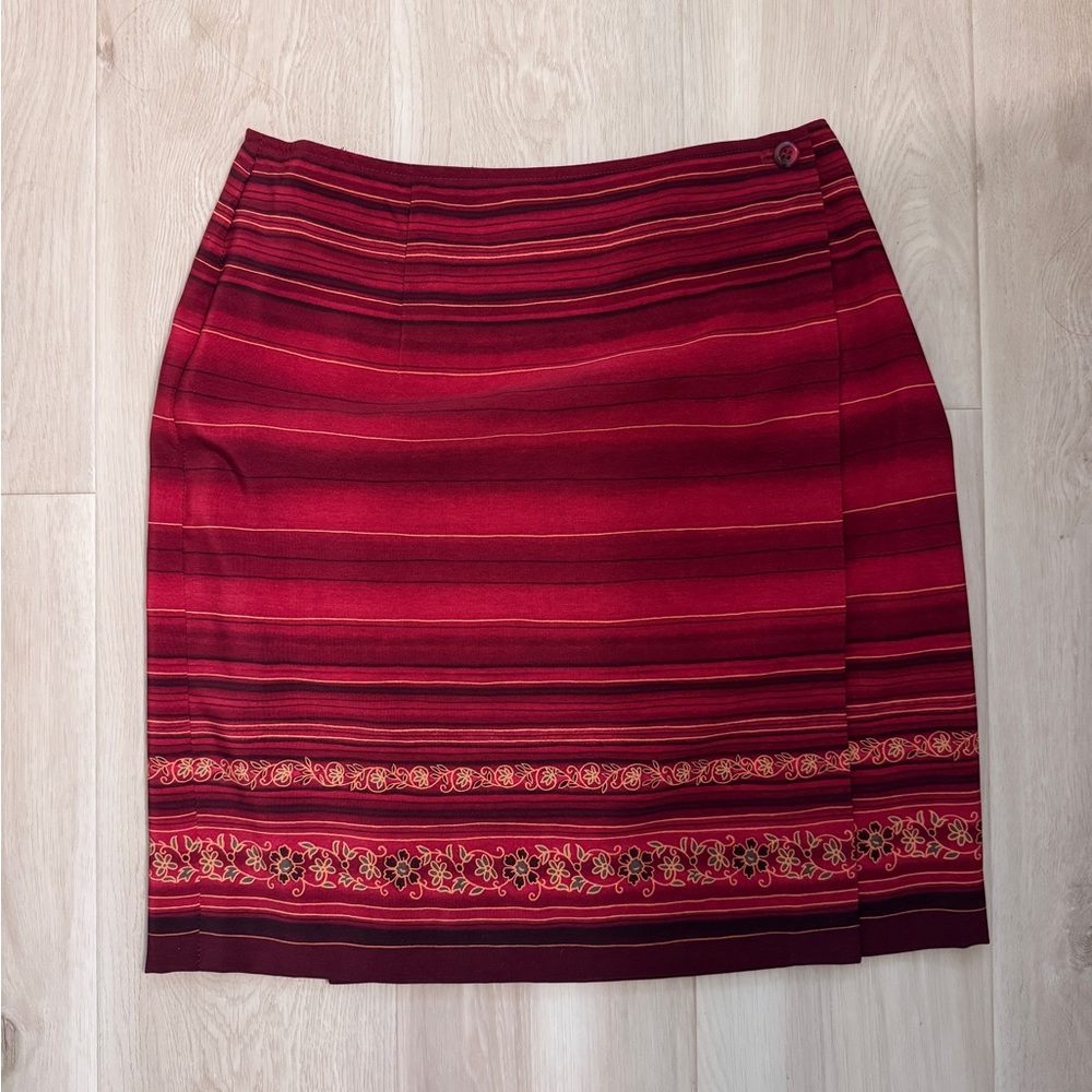 VTG Worthington Wrap Skirt Southwestern Floral Striped Size 8P